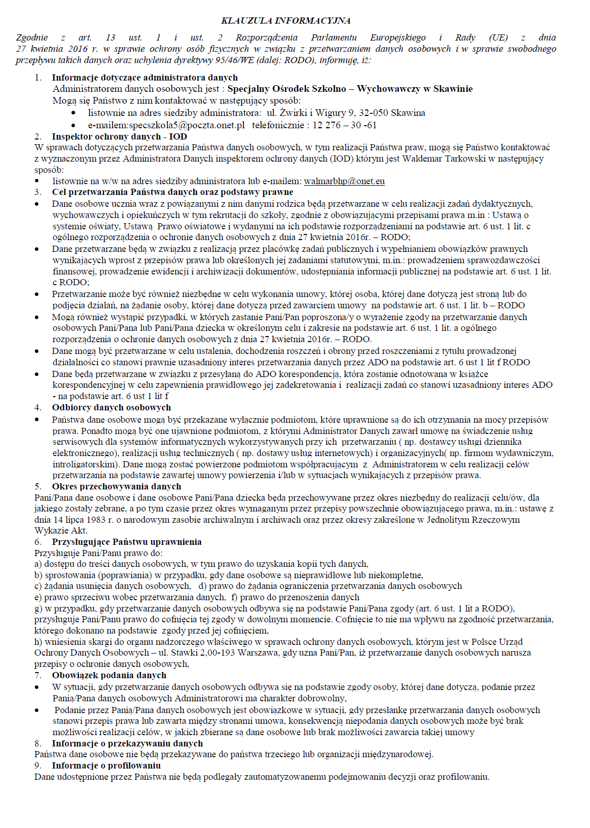 klauzula informacyjna